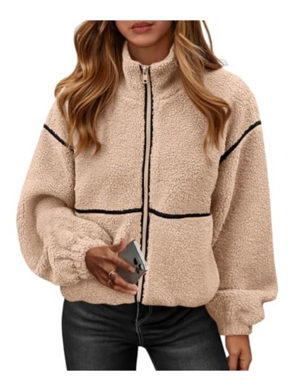 Sherpa Fleece Zip Up Winter Coat Women's Warm Teddy Jacket